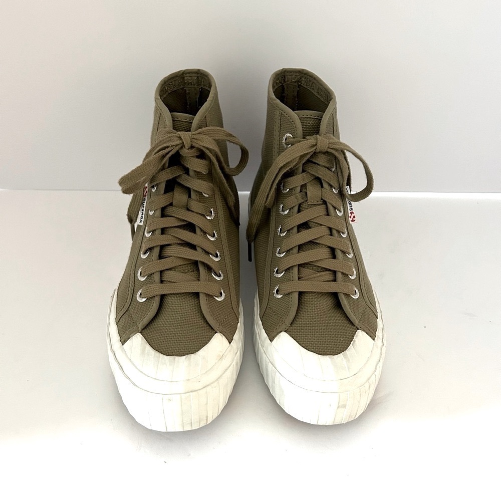 Superga High Top Sneaker Shoe Canvas Fall Comfortable Olive Green Women's Size 8 - Picture 12 of 13